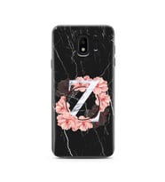 Mermer Çiçekli Harf Tasarım Süper Şeffaf Silikon Telefon Kılıfı Samsung J4 (2018