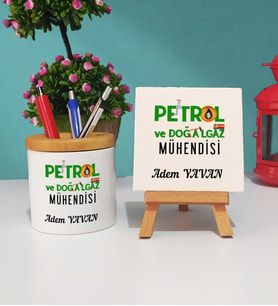 Petrol Ve Doğalgaz Mühendisi Kalemlik ve Dekoratif Taş Baskı Seti