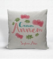 BK Gift Kişiye Özel Canım Annem Dekoratif Keten Yastık - 12 (Bej)