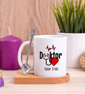 Doktor Ahşap Altlıklı Beyaz Kupa Bardak