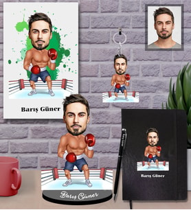 Kişiye Özel Sporcu Karikatürlü 5 li Hediye Seti Bay-4