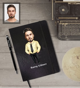 Kişiye Özel Öğretmen KarikatürlüSiyah Defter Kalem Hediye Seti  Bay-13