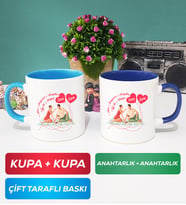 İkili Sevgiliye Sevgililer Günü Hediyesi 5 Kupa Bardak Mavi Lacivert