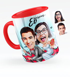 BK Gift Kişiye Özel Evleniyoruz Karikatürlü Kırmızı Kupa Bardak  3
