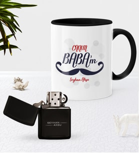 BK Gift Kişiye Özel Canım Babam Siyah Kupa Bardak Benzinli Metal Çakmak Seti-8 (Model 1)