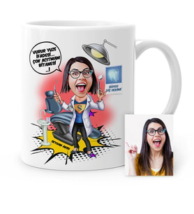 BK Gift Kişiye Özel Mesleki Bayan Diş Hekimi Karikatür Beyaz Kupa Bardak  1