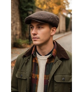 Erkek Kasket Balıksırtı Flat Cap Termal Yün Şapka-Camel