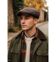 Erkek Kasket Balıksırtı Flat Cap Termal Yün Şapka-Camel