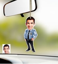 BK Gift Kişiye Özel Bay Polis Karikatürlü Ahşap Araba Dikiz Ayna Süsü (Çok Renkli)