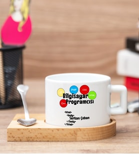 Bilgisayar Programcısına Hediye Ahşap Altlıklı Fincan