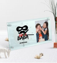 BK Gift Kişiye Özel Fotoğraflı Süper Baba Masaüstü Cam Saat-4 (Beyaz)