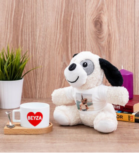 Sevgiliye Hediye İsim Yazılı Kalpli Fincan ve Peluş Köpek
