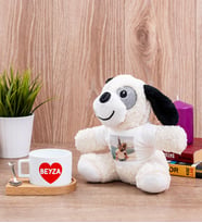 Sevgiliye Hediye İsim Yazılı Kalpli Fincan ve Peluş Köpek