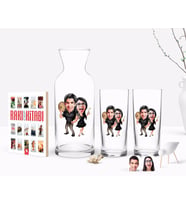 BK Gift Kişiye Özel Renkli Baskılı Sevgililer Karikatürlü İkili Rakı Bardağı Karaf ve Cep Kitabı Hediye Seti-18 (Model 1)