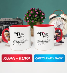 İkili Çiftlere Özel Mr Mrs Sevgiliye Hediye Kupa Bardak Kırmızı