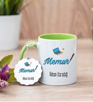 Memur Yeşil Kupa Bardak Ve Anahtarlık Set