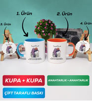 İkili Mavi Turuncu Arkadaşa Hediye Yan Yana Kupa Bardak Anahtarlık