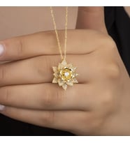 925 Ayar Gümüş Gold Taşlı Lotus Kolye