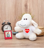 İsim Yazılı Kırmızı Kalpli Peluş Koyun ve Mini Fotoğraf Çerçevesi