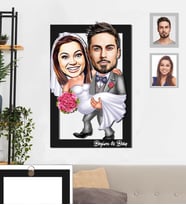 Kişiye Özel Gelin Damat Karikatürlü 3D Ahşap Tablo 30x47  Mod-1
