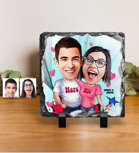 BK Gift Kişiye Özel Sevgililer Karikatürlü Dekoratif Doğal Taş  5