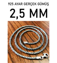 925 Ayar Gümüş Erkek Kolye Zincir Yuvarlak Kral Model msn18y (2,5mm) (Krem)