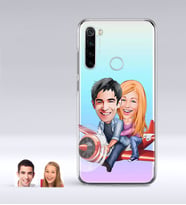 BK Gift Kişiye Özel Sevgililer Karikatürlü Xiaomi Redmi Note 8 İnce Şeffaf Silikon Telefon Kapağı-11 (Beyaz)