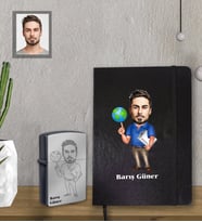 Kişiye Özel Öğretmen Karikatürlü Siyah Defter Çakmak Hediye Seti Bay-10 (Model 1)
