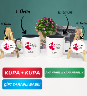 İkili Siyah Siyah Sevgililer Günü Hediyesi Kupa Bardak Anahtarlık