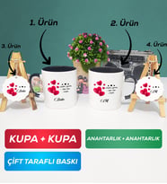 İkili Siyah Siyah Sevgililer Günü Hediyesi Kupa Bardak Anahtarlık