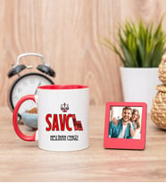 Savcı Kırmızı Kupa Bardak ve Kırmızı Mini Fotoğraf Çerçevesi