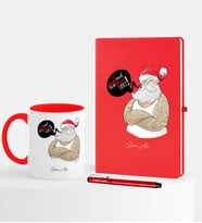 BK Gift Kişiye Özel Yılbaşı Noel Baba Temalı Kırmızı Defter Kalem Kupa Seti - 4