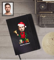 Kişiye Özel Yılbaşı Erkek Karikatürlü Siyah Defter Model-10