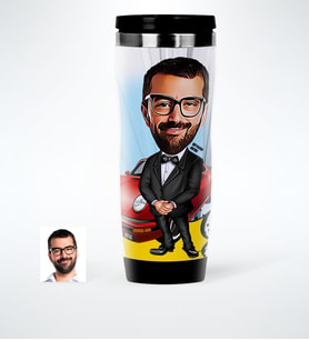 BK Gift Kişiye Özel Bay Patron Karikatürlü Çelik Termos Bardak  1