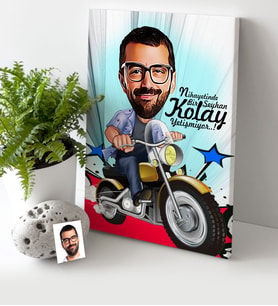 BK Gift Kişiye Özel Bay Motorcu Karikatür Kanvas Tablo 30x50cm 1