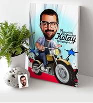 BK Gift Kişiye Özel Bay Motorcu Karikatür Kanvas Tablo 30x50cm 1