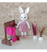 Amigurumi Organik El Örgüsü Sevimli Kız Tavşan (Pudra Pembe)