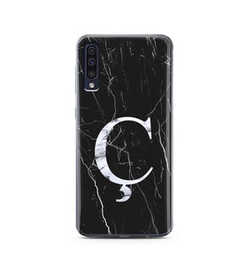 Samsung A50 Siyah Mermer Harf Tasarımlı Telefon Kılıfı Ç-Harfi 