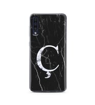 Samsung A50 Siyah Mermer Harf Tasarımlı Telefon Kılıfı Ç-Harfi 