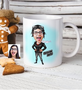 BK Gift Kişiye Özel Bayan Pilot Karikatür Beyaz Kupa Bardak