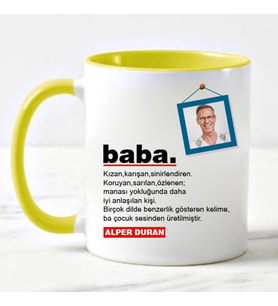 Babaya Özel Fotoğraflı ve İsimli Kupa Bardak Sarı