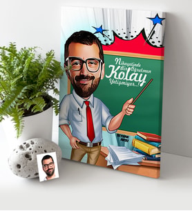 BK Gift Kişiye Özel Bay Öğretmen Karikatür Kanvas Tablo 30x50cm 1