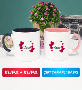 İkili İsme Özel Sevgililer Günü Hediyesi Kupa Bardak Siyah Pembe