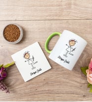 Hemşire Karikatürü Yeşil Kupa Bardak Ve Bardak Altlığı Seti