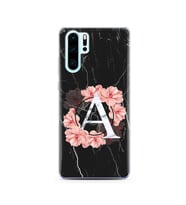 Mermer Çiçekli Harf Tasarım Süper Şeffaf Silikon Telefon Kılıfı Huawei P30 Pro A