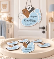 Kişiye Özel Bebek Kapı Süsü Ve 50 Adet Magnet Seti Ayak Panda