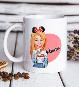 BK Gift Kişiye Özel Kadın Moda Mini Fare Karikatürlü Beyaz Kupa Bardak-1