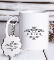 BK Gift Kişiye Özel İsimli Beyaz Kupa ve Anahtarlık Hediye Seti-8 (Model 1)