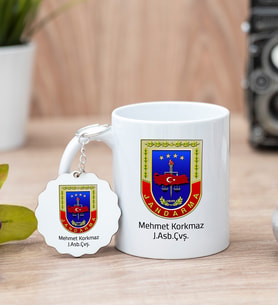 Jandarma Amblemli Beyaz Kupa Bardak Ve Anahtarlık Set