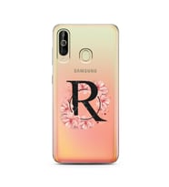 Pembe Çiçekli Harf Tasarım Süper Şeffaf Silikon Telefon Kılıfı Samsung A60 R-Har